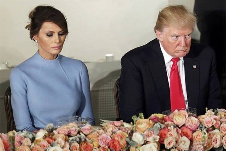 Donald and Melania Trump look grim